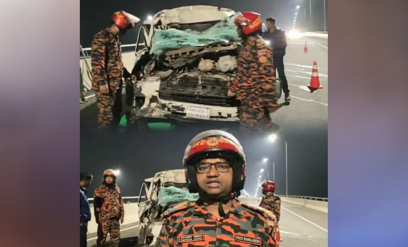 মুন্সিগঞ্জের মাওয়ায়  ভয়াবহ সড়ক দুর্ঘটনায় চালক গুরুতর আহত